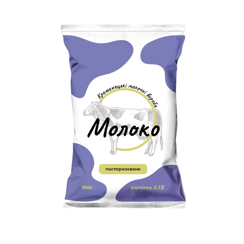 Молоко коров'яче КРЕМЕНЕЦЬКІ МОЛОЧНІ ВИРОБИ, пастеризоване, 2,5%, 900г